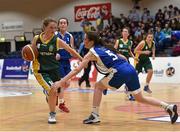 21 January 2015; Molly O'Carroll, Mercy Mounthawk, in action against Dayna Finn, St Louis Kiltimagh. All-Ireland Schools Cup U16B Girls Final, St Louis Kiltimagh v Mercy Mounthawk. National Basketball Arena, Tallaght, Dublin. Picture credit: Matt Browne / SPORTSFILE