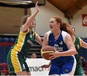 21 January 2015; Maggie Byrne, St Louis Kiltimagh, in action against Meabh Buckley and Rachel McInery, Mercy Mounthawk. All-Ireland Schools Cup U16B Girls Final, St Louis Kiltimagh v Mercy Mounthawk. National Basketball Arena, Tallaght, Dublin. Picture credit: Matt Browne / SPORTSFILE