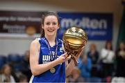 21 January 2015; St Louis Kiltimagh Aoife Flynn with the MVP award. All-Ireland Schools Cup U16B Girls Final, St Louis Kiltimagh v Mercy Mounthawk. National Basketball Arena, Tallaght, Dublin. Picture credit: Matt Browne / SPORTSFILE