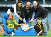 28 September 2007; GAA President Nickey Brennan, centre, Sean Bolger, Chairman of Gaeliec Telecom, and RTE correspondent Joanne Cantwell, with GAA supporters Lucy Murphy Palmer, age 8, left, and Eoin Byrne, age 10, were in Croke Park to celebrate the raising of over two million euro for GAA clubs and schools nationwide by Gaelic Telecom and its customers. By the end of 2007, Gaelic Telecom hopes that figure will have reached in excess of 2.5 million euro! Croke Park, Dublin. Picture credit: Brian Lawless / SPORTSFILE