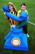 28 September 2007; GAA supporters Lucy Murphy Palmer, age 8, and Eoin Byrne, age 10, were in Croke Park to celebrate the raising of over two million euro for GAA clubs and schools nationwide by Gaelic Telecom and its customers. By the end of 2007, Gaelic Telecom hopes that figure will have reached in excess of 2.5 million euro! Croke Park, Dublin. Picture credit: Brian Lawless / SPORTSFILE