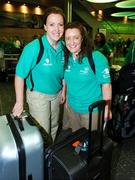29 September 2007; Yvonne Farragher, left, Claremorris, Co. Mayo, and Triona O'Connell, Leixlip, Co. Kildare, pictured at Dublin Airport prior to boarding an Aer Lingus sponsored flight to London Heathrow en route to the 2007 Special Olympics World Summer Games in China. In total 200 Special Olympics Ireland volunteers will make the trip to the Games will take place in Shanghai from the 2nd October to the 11th October 2007. Ireland will be represented by a 143 athletes and 55 coaches. Dublin Airport, Dublin. Picture credit: Ray McManus / SPORTSFILE