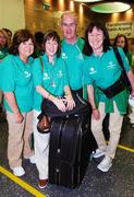 29 September 2007; Cork volunteers, Marian Devereaux, Douglas, Catherine O'Brien, Fairhill, Frank O'Brien, Cobh, Jacinta Reynolds, Bishopstown, pictured at Dublin Airport prior to boarding an Aer Lingus sponsored flight to London Heathrow en route to the 2007 Special Olympics World Summer Games in China. In total 200 Special Olympics Ireland volunteers will make the trip to the Games will take place in Shanghai from the 2nd October to the 11th October 2007. Ireland will be represented by a 143 athletes and 55 coaches. Dublin Airport, Dublin. Picture credit: Ray McManus / SPORTSFILE