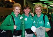 29 September 2007; Marie Golden, Mount Merrion, Dublin, Susan Brennan, Dundrum, Dublin, Josie Hempenstall, Bray, Co. Wicklow, pictured at Dublin Airport prior to boarding an Aer Lingus sponsored flight to London Heathrow en route to the 2007 Special Olympics World Summer Games in China. In total 200 Special Olympics Ireland volunteers will make the trip to the Games will take place in Shanghai from the 2nd October to the 11th October 2007. Ireland will be represented by a 143 athletes and 55 coaches. Dublin Airport, Dublin. Picture credit: Ray McManus / SPORTSFILE