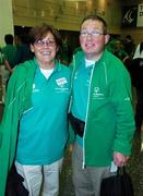 29 September 2007; Kathleen Pollock, Belfast, Co. Antrim, and Steven Yetman, Bangor, Co. Down, pictured at Dublin Airport prior to boarding an Aer Lingus sponsored flight to London Heathrow en route to the 2007 Special Olympics World Summer Games in China. In total 200 Special Olympics Ireland volunteers will make the trip to the Games will take place in Shanghai from the 2nd October to the 11th October 2007. Ireland will be represented by a 143 athletes and 55 coaches. Dublin Airport, Dublin. Picture credit: Ray McManus / SPORTSFILE
