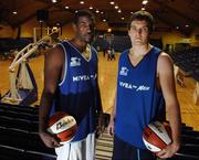 30 September 2007; University of Ulster's Bryan Niemanh, right, and Adrian Gross at the Basketball Ireland Domestic Season Launch 2007/08. University of Ulster are newcomers into the Men's Super League this year. Basketball Arena, Tallaght, Dublin. Photo by Sportsfile