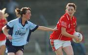 30 September 2007; Katie Sheehan, Cork, in action against Aisling Farrelly, Dublin. The Aisling McGing Cup Final, Dublin v Cork, Toomevara, Co. Tipperary. Photo by Sportsfile