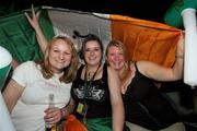 30 September 2007; Grayle Smythe, left, Black Skull, Co. Down, Ann-Maria Breen, Lisnaskea, Co. Fermanagh, and Catherine Higgins, right, Lisburn, Co. Antrim, Irish volunteers at the 2007 Special Olympics World Summer Games in Shanghi, China, watch the 2007 Rugby World Cup, Pool D, Ireland v Argentina game from, Parc des Princes, Paris, France, in O'Malleys Irish Pub in Shanghai, China. Picture credit: Ray McManus / SPORTSFILE