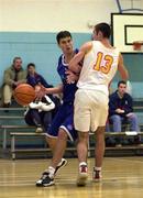 4 December 1999; Brian Tonkovich of St Vincent's in action against John Galvin of BK Limerick during the ESB Men's Superleague Basketball match between St Vincent's and BK Limerick at St Vincent's Basketball Club in Glasnevin, Dublin. Photo by Brendan Moran/Sportsfile