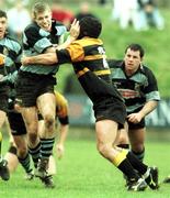 27 March 1999; Colm McMahon of Shannon is tackled by Joe McVeigh of Buccaneers during the AIB All-Ireland League Division 1 match between Buccaneers and Shannon at Buccaneers RFC in Athlone, Westmeath. Photo by Matt Browne/Sportsfile