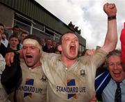 25 April 1999; Cork Constitution players David Corkery, left, and Ian Murray celebrate after the AIB Rugby League Division 1 Semi-Final match between Cork Constitution v Buccaneers at Temple Hill in Cork. Photo by Matt Browne/Sportsfile