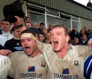 25 April 1999; Cork Constitution players David Corkery, left, and Ian Murray celebrate after the AIB Rugby League Division 1 Semi-Final match between Cork Constitution v Buccaneers at Temple Hill in Cork. Photo by Matt Browne/Sportsfile