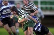 11 December 1999; Daniel Whiston of Greystones fends off Billy Treacy of Old Crescent on his way to scoring his side's first try during the AIB Rugby League Division 2 match between Greystones RFC and Old Crescent at Dr Hickey Park in Greystones, Wicklow. Photo by Matt Browne/Sportsfile