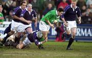 18 February 2000; David Wallace of Ireland is tackled by Simon Holmes of Scotland during the Six Nations A Rugby Championship match between Ireland and Scotland at Donnybrook Stadium in Dublin. Photo by Brendan Moran/Sportsfile