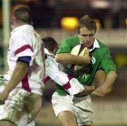 4 February 2000; Denis Hickie Ireland A in action against Alistair Hepher England A during the Six Nations A Rugby Championship match between England and Ireland at Franklins Gardens in Northampton, England. Photo by Brendan Moran/Sportsfile