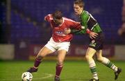 17 December 1999; Dessie Baker of Shelbourne in action against Conor O'Grady of Sligo Rovers during the Eircom League Premier Division match between Shelbourne and Sligo Rovers at Tolka Park in Dublin. Photo by Damien Eagers/Sportsfile