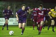7 January 2000; Donal Broughan of St Patrick's Athletic in action against Billy Clery of Galway United during the FAI Harp Cup Second Round match between Galway United and St Patrick's Athletic at Terryland Park in Galway. Photo by Matt Browne/Sportsfile