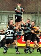 27 March 1999; Eddie Halvey of Shannon takes the ball in the line-out with help from team-mates Noel Healy, left, and Mick Galwey during the AIB All-Ireland League Division 1 match between Buccaneers and Shannon at Buccaneers RFC in Athlone, Westmeath. Photo by Matt Browne/Sportsfile