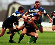 30 October 1999; Eric Elwood of Connacht is tackled by Shane Horgan and Peter McKenna of Leinster during the  Guinness Interprovincial Championship match between Connacht and Leinster at the Sportsground in Galway. Photo by David Maher/Sportsfile