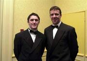 20 Feburary 2000; Republic of Ireland players Robbie Keane, left, and Alan Kelly at the FAI/ OPEL International Soccer Awards Banquet 1999 at the Burlington Hotel in Dublin. Photo by David Maher/Sportsfile