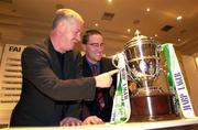 13 December 1999; Bray Wanderers manager Pat Devlin, left, with Sean Kidd of Derry City at the Harp Lager FAI Cup Second Round draw at the Green Isle Hotel in Dublin. Photo by Brendan Moran/Sportsfile