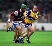 2 August 1999; Fergus Flynn of Galway in action against Colin Lynch of Clare during the Guinness All-Ireland Senior Hurling Championship Quarter-Final Replay match between Clare and Galway at Croke Park in Dublin. Photo by Aoife Rice/Sportsfile