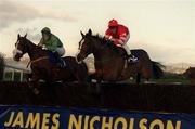 6 November 1999; Florida Pearl, right, with Paul Carberry up alongside Dorans Pride, with Paul Hourigan up, clear the last - first time round - during the James Nicholson Wine Merchant Steplechase at the Down Royal Racecourse in Lisburn, Down. Photo by Peter Mooney/Sportsfile
