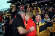17 March 2000; Crossmaglen Rangers manager Joe Kiernan is congratulated by his wife after the AIB All-Ireland Senior Club Football Championship Final match between Crossmaglen and Na Fianna at Croke Park in Dublin. Photo by Damien Eagers/Sportsfile