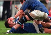 12 March 2000; John McWeeney of St Mary's College celebrates his winning try with team-mate Ross Doyle during the AIB Rugby League Division 1 match between Clontarf and St Mary's College at Templeville Road in Dublin. Photo by Matt Browne/Sportsfile