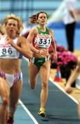 27 February 2000; Karen Shinkins of Ireland on her way to finishing fourth in the final of the Women's 400m during the European Indoor Athletics Championships at Flanders Sports Arena in Ghent, Belguim. Photo by Brendan Moran/Sportsfile