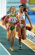 26 February 2000; Karen Shinkins of Ireland, 331, on her way to qualifying for the Women's 400m Final in a new Irish record of 52.80 during the European Indoor Athletics Championships at Flanders Sports Arena in Ghent, Belguim. Photo by Brendan Moran/Sportsfile *** Local Caption ***