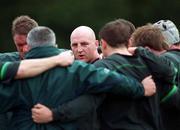 15 March 2000; Team captain Keith Wood speaks to his team-mates in a huddle during Ireland Rugby squad training at Greystones Rugby Club in Wicklow. Photo by Damien Eagers/Sportsfile