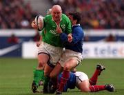 19 March 2000; Keith Wood of Ireland is tackled by Stephane Glas of France during the Six Nations Rugby Championship match between France and Ireland at the Stade de France in Paris, France. Photo by Matt Browne/Sportsfile