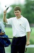 2 August 1999; Lee Westwood acknowledges the crowd after finishing on the 18th on his way to winning the Smurfit European Open at the K-Club in Straffan, Kildare. Photo by Brendan Moran/Sportsfile *** Local Caption *** during day four of the