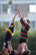 11 March 2000; Paul Harrington of Highfield, right, contests a line-out against Steven Nelson of Banbridge during the AIB All-Ireland League Division 4 match between Highfield and Banbridge at Woodleigh Park in Cork. Photo by Brendan Moran/Sportsfile