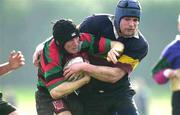 11 March 2000; Ian Calder of Highfield is tackled by Banbridge's Stuart Wilson of Banbridge during the AIB All-Ireland League Division 4 match between Highfield and Banbridge at Woodleigh Park in Cork. Photo by Brendan Moran/Sportsfile