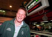 16 March 2000; Malcolm O'Kelly at Dublin Airport before the Ireland Rugby squad departed for Paris. Photo by David Maher/Sportsfile