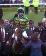 16 March 2000; Jockey Tony Dobbin celebrates after winning the County Handicap Hurdle on Master Tern during Day Three of the Cheltenham Racing Festival at Prestbury Park in Cheltenham, England. Photo by Matt Browne/Sportsfile