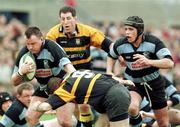 27 March 1999; Noel Healy of Shannon is tackled by Stephen McIvor of Buccaneers during the AIB All-Ireland League Division 1 match between Buccaneers and Shannon at Buccaneers RFC in Athlone, Westmeath. Photo by Matt Browne/Sportsfile