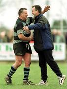 27 March 1999; Noel Healy of Shannon is congratulated by team coach Pat Murray after the AIB All-Ireland League Division 1 match between Buccaneers and Shannon at Buccaneers RFC in Athlone, Westmeath. Photo by Matt Browne/Sportsfile