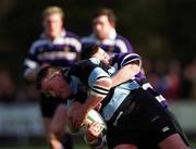 11 March 2000; Noel Healy of Shannon is tackled by Richard Governey of Terenure during the AIB All-Ireland League Division 1 match between Terenure and Shannon at Lakelands Park in Terenure, Dublin. Photo by Damien Eagers/Sportsfile