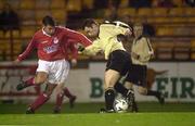 10 March 2000; Ollie Cahill Cork City in action against Pat Fenlon of Shelbourne during the Eircom League Premier Division match between Shelbourne and Cork City at Tolka Park in Dublin. Photo by David Maher/Sportsfile