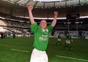 19 March 2000; Peter Stringer of Ireland celebrates after the Six Nations Rugby Championship match between France and Ireland at the Stade de France in Paris, France. Photo by Ray Lohan/Sportsfile *** Local Caption ***