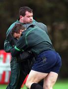 15 March 2000; Anthony Foley, behind, and Rob Henderson during Ireland Rugby squad training at Greystones Rugby Club in Wicklow. Photo by Damien Eagers/Sportsfile