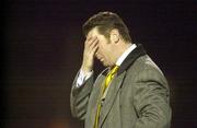 24 March 2000; Bohemians manager Roddy Collins reacts after the Eircom League Premier Division match between Bohemians and St Patrick's Athletic at Dalymount Park in Dublin. Photo by David Maher/Sportsfile