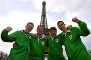 17 March 2000; Ireland rugby fans, from left, Ken Dee, Thomas Davy, Des Carville and John Kennedy at The Eiffel Tower in Paris, France. Photo by Ray Lohan/Sportsfile