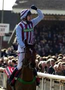 15 March 2000; Tony McCoy celebrates after winning The Queen Mother Champion Steeple Chase on Ederon Blue on day two of the Cheltenham Racing Festival at Prestbury Park in Cheltenham, England. Photo by Ray Lohan/Sportsfile