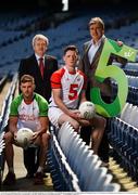 1 June 2016; Ard Stiúrthoir of the GAA Paraic Duffy, Monaghan footballer Conor McManus, Cork footballer Eoin Cadogan, left, and Jon Florsheim, Managing Director of eir Consumer at a photcall as eir has today announced its intention to partner with the GAA until 2020 in what is a major sponsorship deal for both parties. The multi-million euro sponsorship will be supported by an advertising and communications campaign that is being developed to showcase how technology is positively impacting the game, players’ preparation, fans and communities involved. As the official telecommunications partner of the GAA, eir connects people, places and GAA fans across the country. Croke Park, Dublin. Photo by Sportsfile