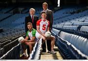 1 June 2016; Ard Stiúrthoir of the GAA Paraic Duffy, Monaghan footballer Conor McManus, Cork footballer Eoin Cadogan, left, and Jon Florsheim, Managing Director of eir Consumer at a photcall as eir has today announced its intention to partner with the GAA until 2020 in what is a major sponsorship deal for both parties. The multi-million euro sponsorship will be supported by an advertising and communications campaign that is being developed to showcase how technology is positively impacting the game, players’ preparation, fans and communities involved. As the official telecommunications partner of the GAA, eir connects people, places and GAA fans across the country. Croke Park, Dublin. Photo by Sportsfile