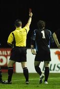 2 October 2007; Shamrock Rovers goalkeeper Barry Murphy is shown a straight red card by referee Damien Hancock. eircom League of Ireland Premier Division, Bray Wanderers v Shamrock Rovers, Carlisle grounds, Bray, Co. Wicklow. Picture credit; Paul Mohan / SPORTSFILE *** Local Caption ***